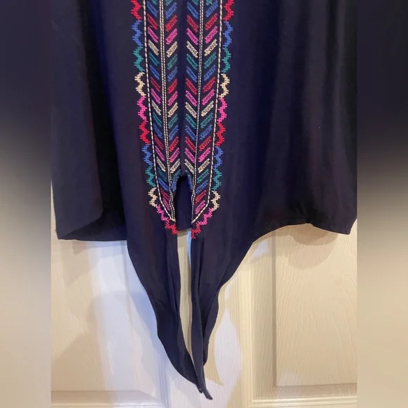 Democracy Blue Embroidered Front Toe Blouse - Picture 6 of 10